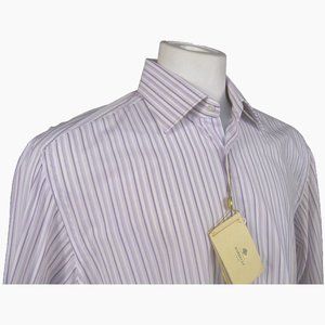 NEW $485 Borrelli Dress Shirt! 16 1/2 L  e 42  White Purple Stripe  French Cuffs